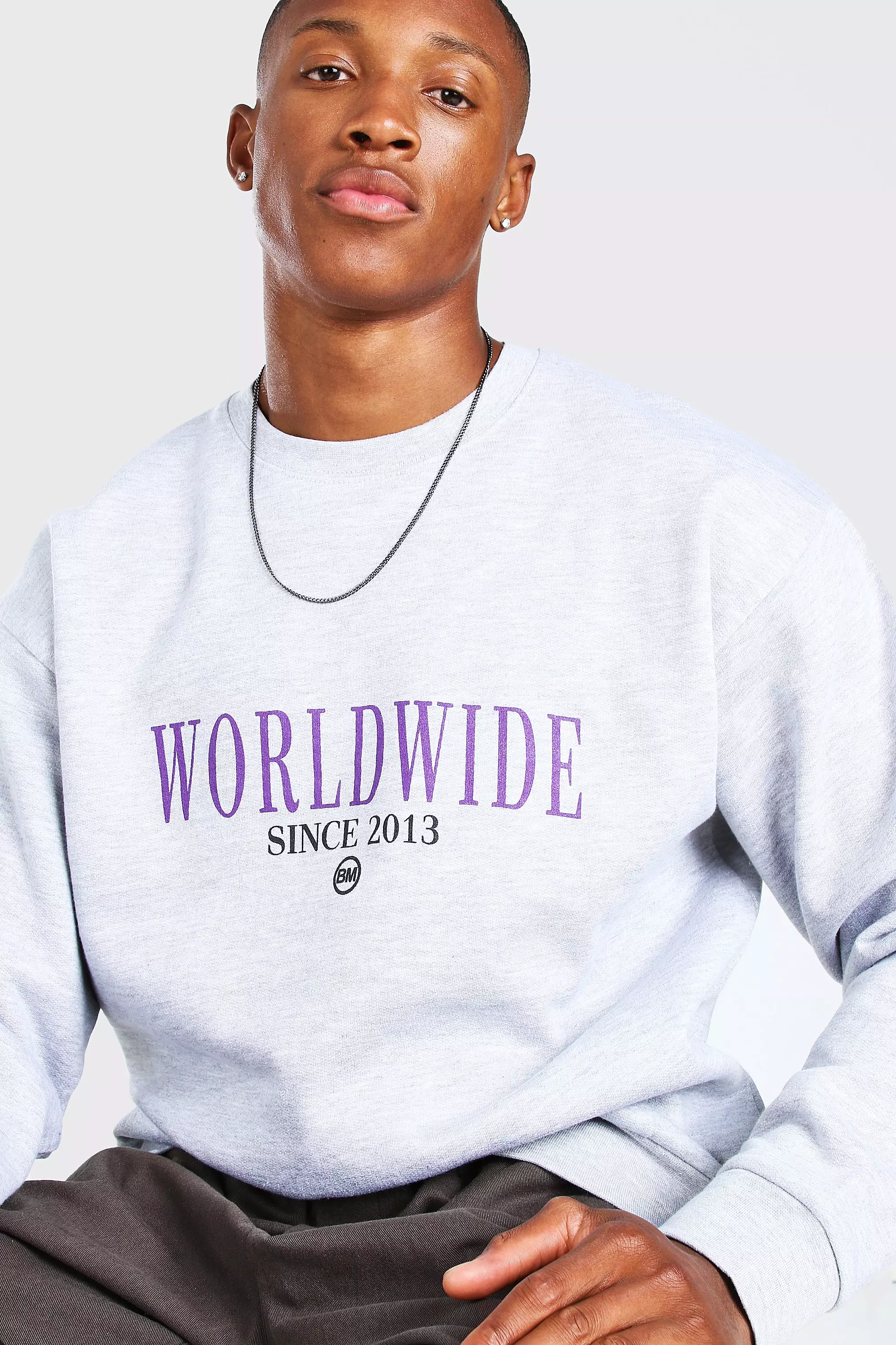 Oversized Worldwide Print Sweatshirt | boohooMAN USA